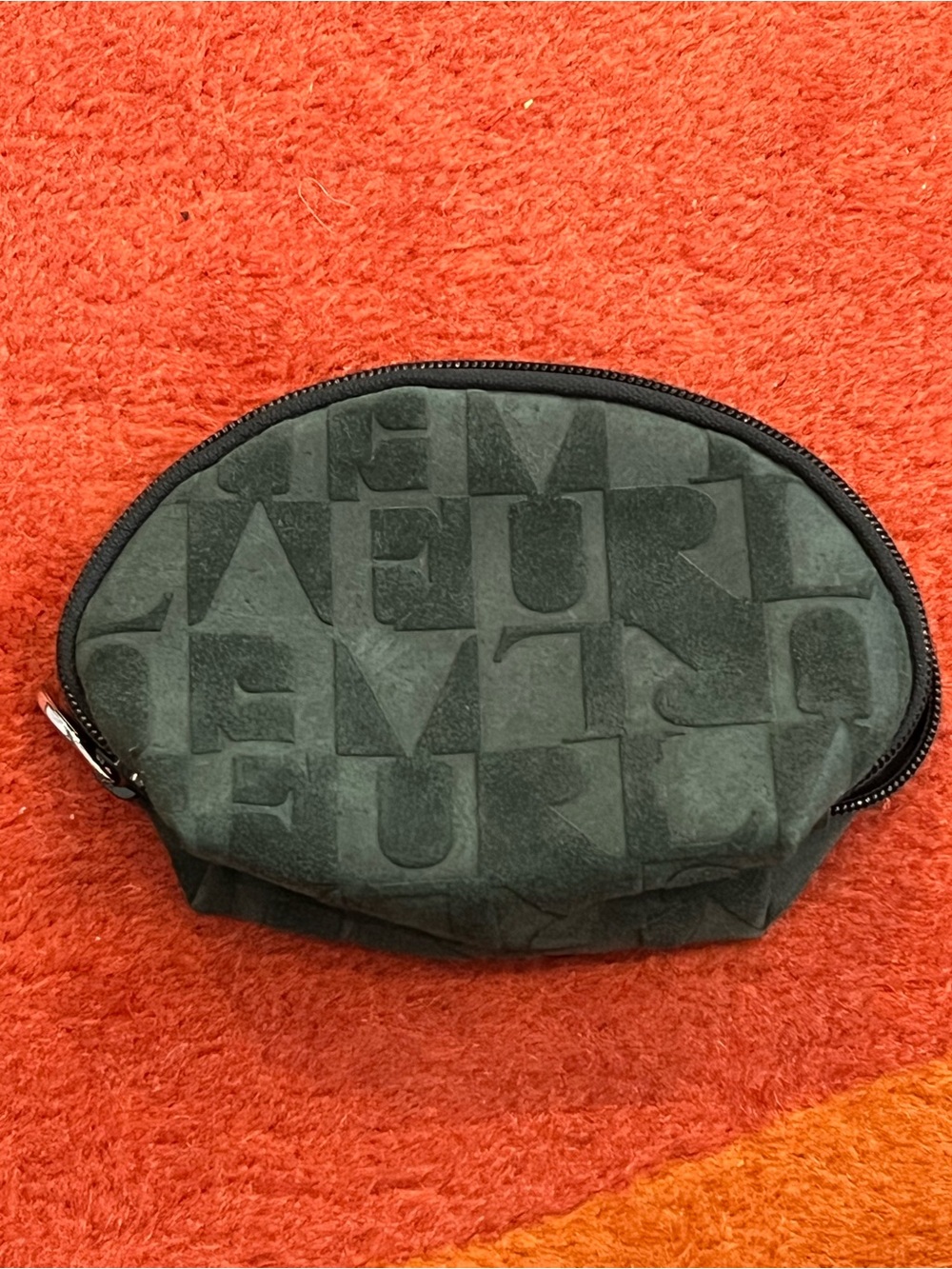 Furla vintage allover letter block logo cosmetic pouch in olive green